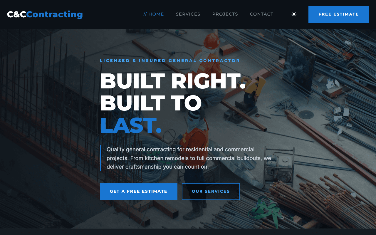 C&C Contracting website screenshot