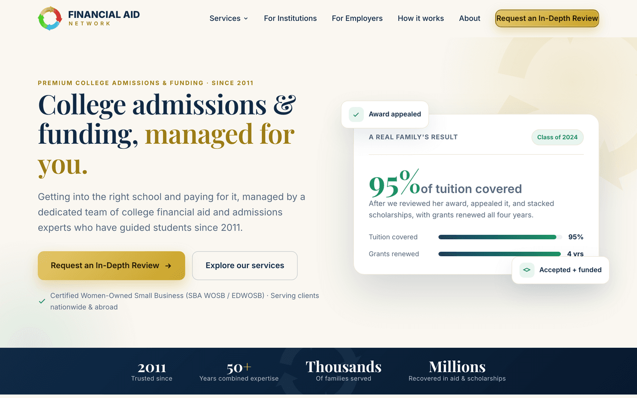 Financial Aid Network website screenshot