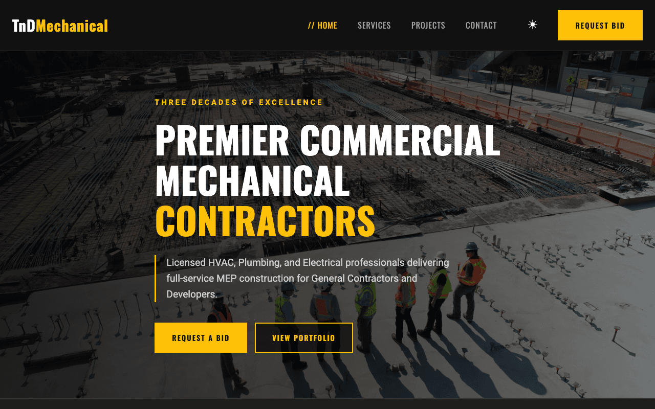 TnD Mechanical website screenshot